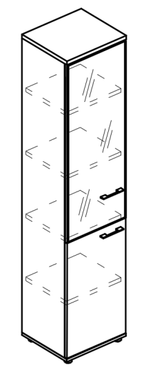 Шкаф узкий дверь стекло в рамке левый (топ ДСП)  мокко премиум / мокко премиум